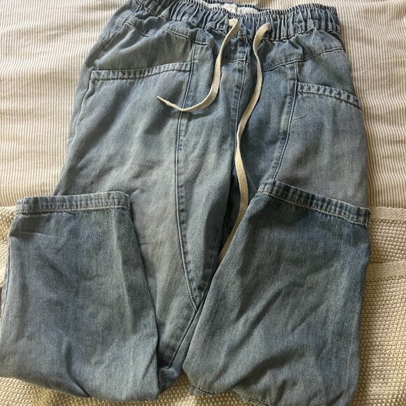 Easel Light Wash Chambray /Jeans Barrel Wide Leg Pants Sz L - Picture 2 of 4